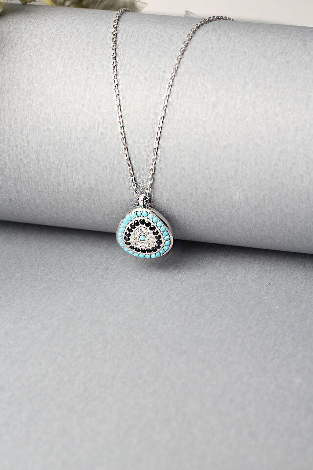 Nazar Boncuklu Kolye Mavi Taşlı 925 Ayar Zirkon Taşlı Kolye