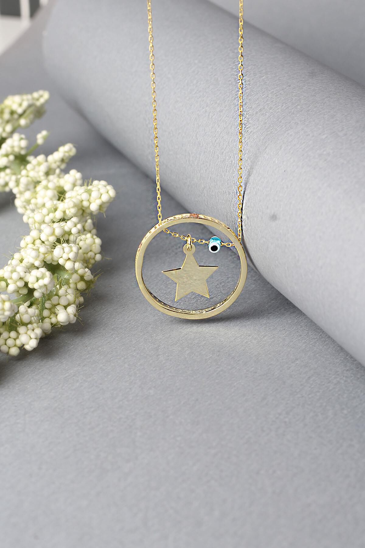 Yıldız Kolye Yuvarlak Zirkon Taşlı 925 Ayar Gümüş Kolye