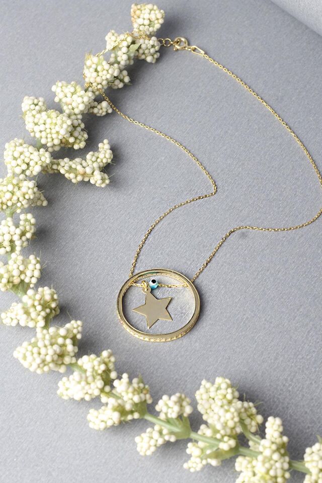 Yıldız Kolye Yuvarlak Zirkon Taşlı 925 Ayar Gümüş Kolye