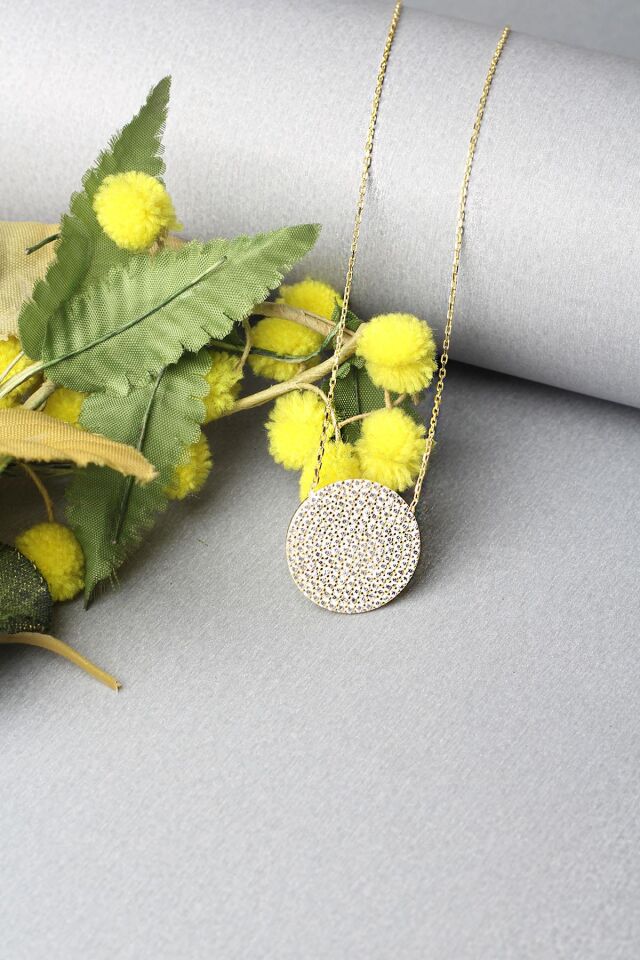 Yuvarlak Kolye Zirkon Taşlı 925 Ayar Gümüş Kolye