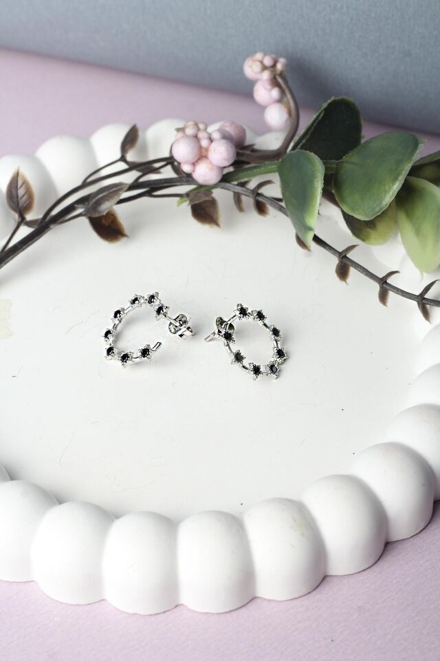 Yıldız Küpe Yuvarlak Gümüş 925 Ayar Zirkon Taşlı Küpe