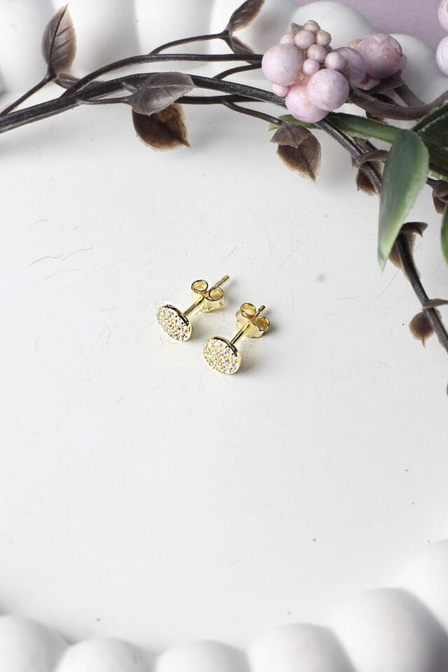 Yuvarlak Gümüş Küpe 925 Ayar Gümüş Zirkon Taşlı Küpe