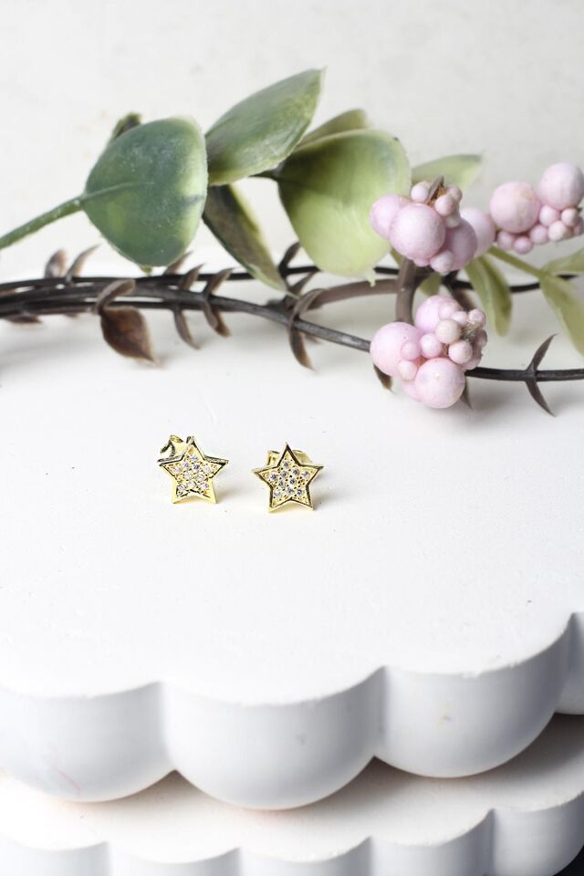 Yıldız Küpe Gümüş 925 Ayar Zirkon Taşlı Küpe