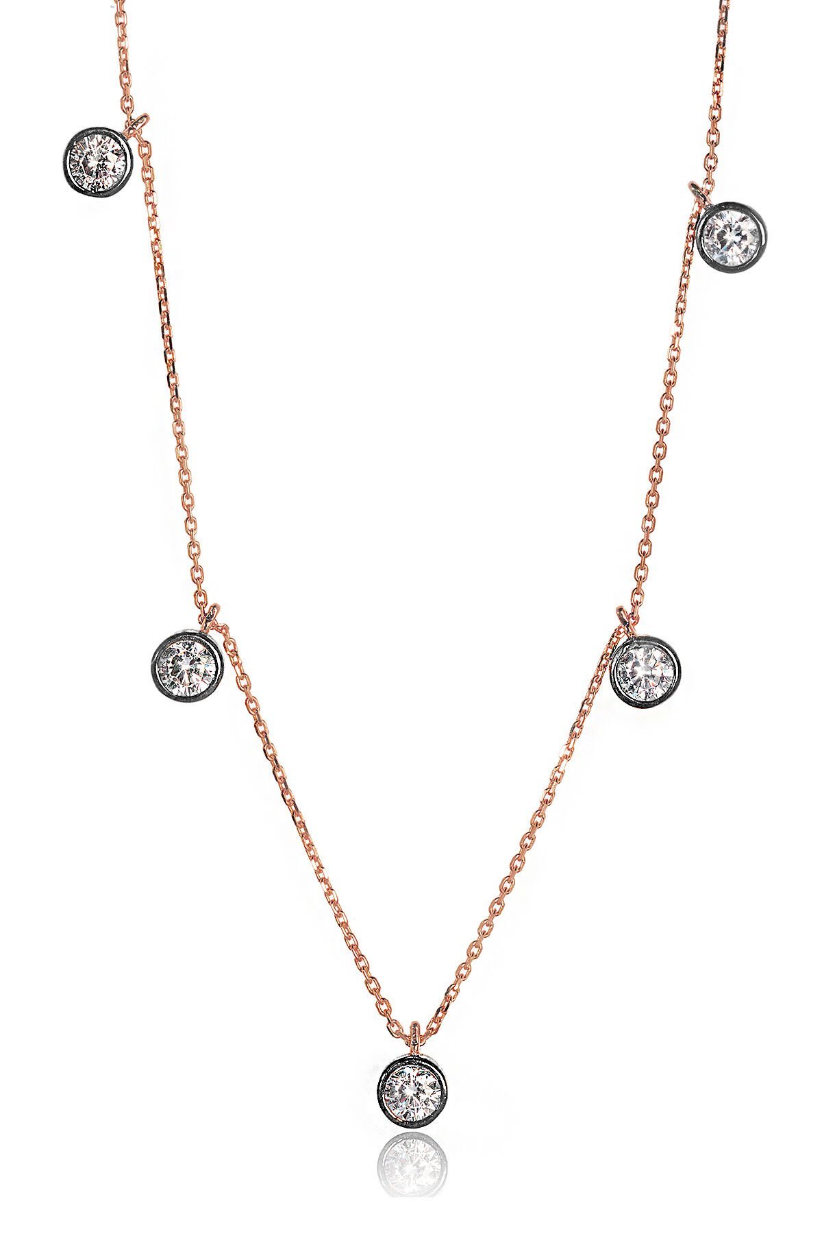 Zincirli Tek Taşlı Kolye - Rose