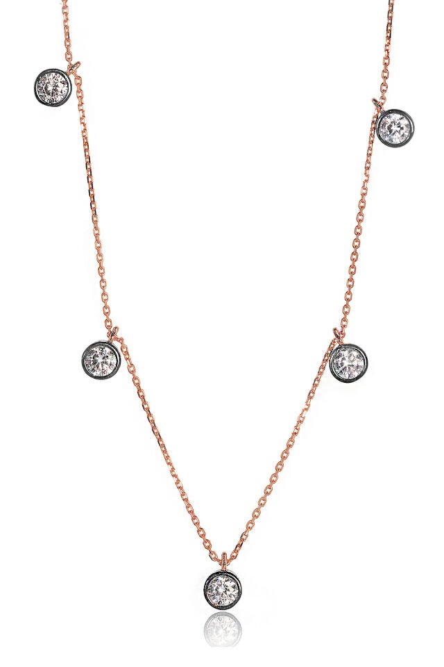 Zincirli Tek Taşlı Kolye - Rose