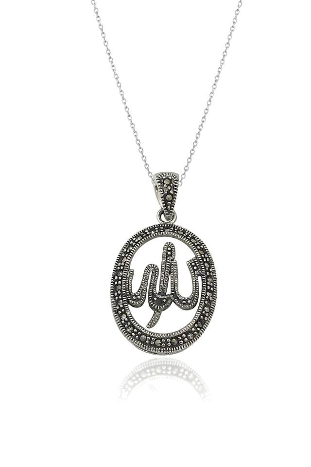 Markazitli Allah Lafzı Kolye  - Gümüş Rengi