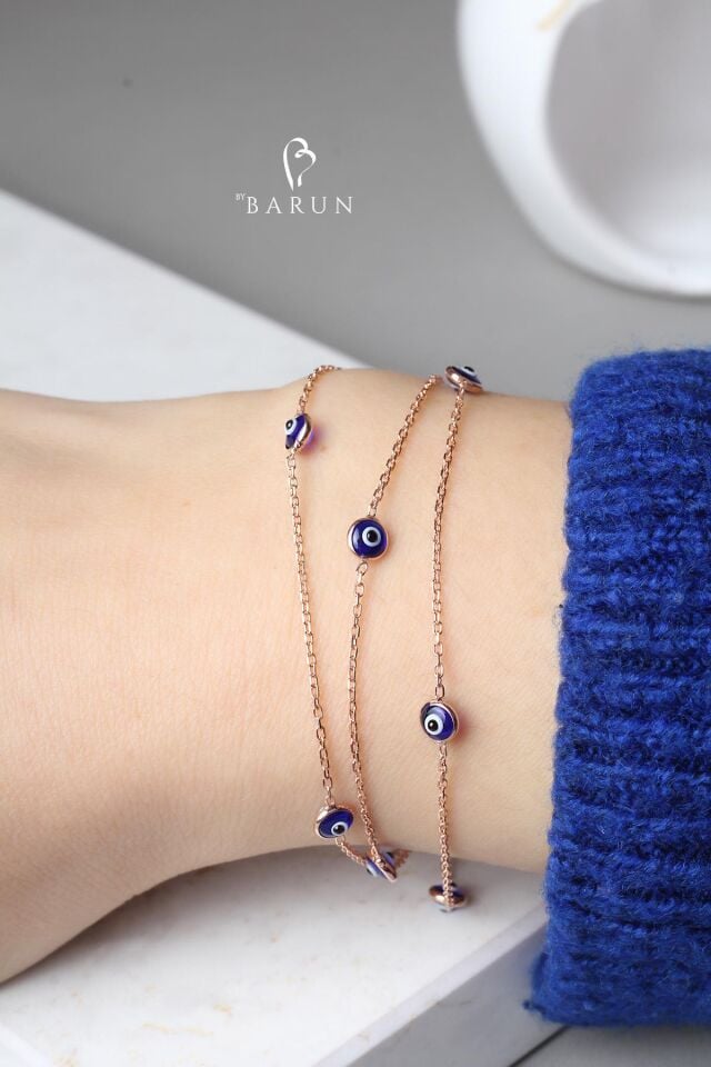 Lacivert Nazar Boncuklu Bileklik - Rose