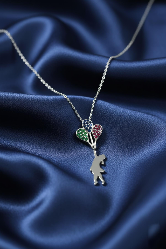 Balon Tutan Kız Kolye 925 Ayar Gümüş