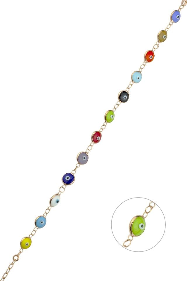 Renki Yuvarlak Göz Nazar Gümüş Bileklik - Rose