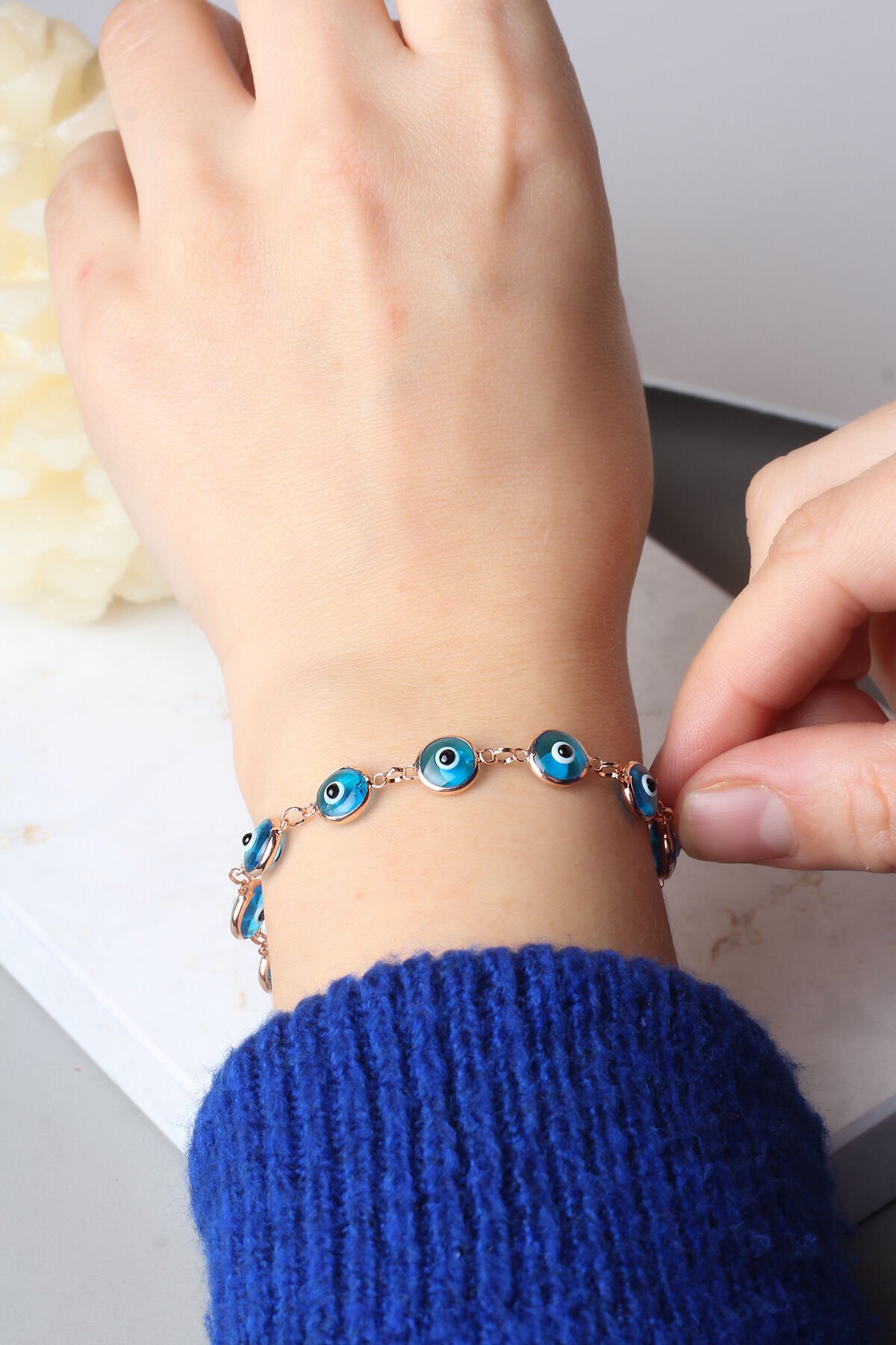 Açık Mavi Göz Bileklik - Rose