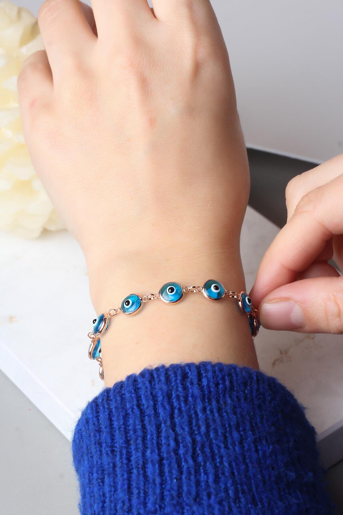 Açık Mavi Göz Bileklik - Rose