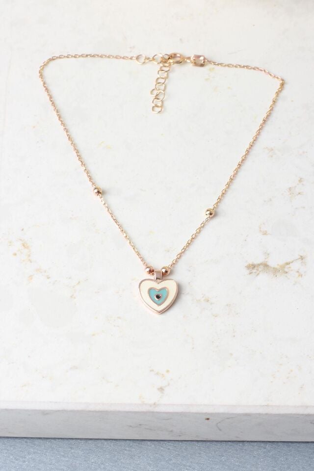 Halhal Kadın Rose 925 Ayar Gümüş Beyaz Mavi Mineli Kalp Halhal