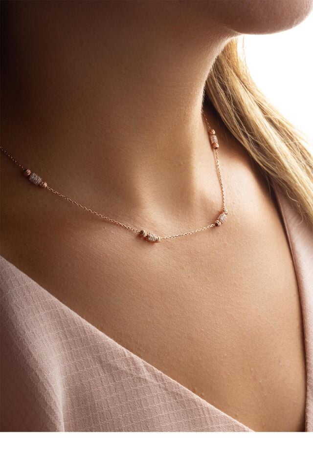 Zincirli Beyaz Taş Kolye -Rose