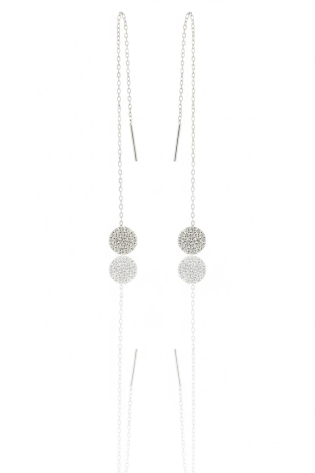 Yuvarlak Taşlı Zincir Küpe - Rose