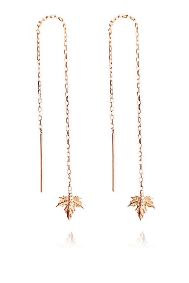 Çınar Yapraklı Zincir Küpe - Rose