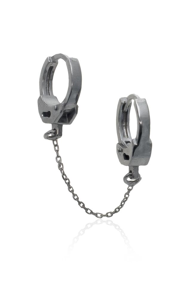 Zincirli Kelepçe Küpe - Siyah