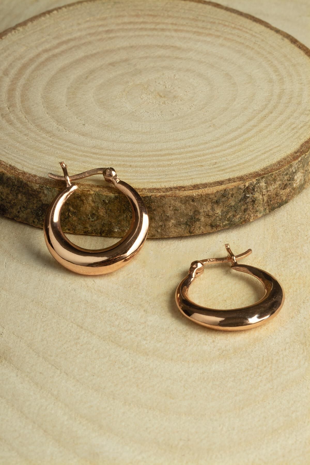 Küçük Oval Halka Küpe - Rose