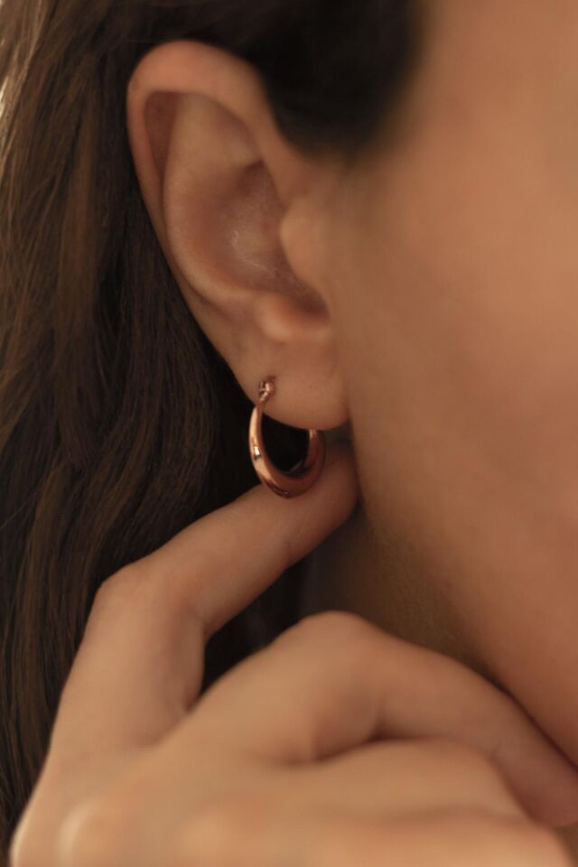 Küçük Oval Halka Küpe - Rose