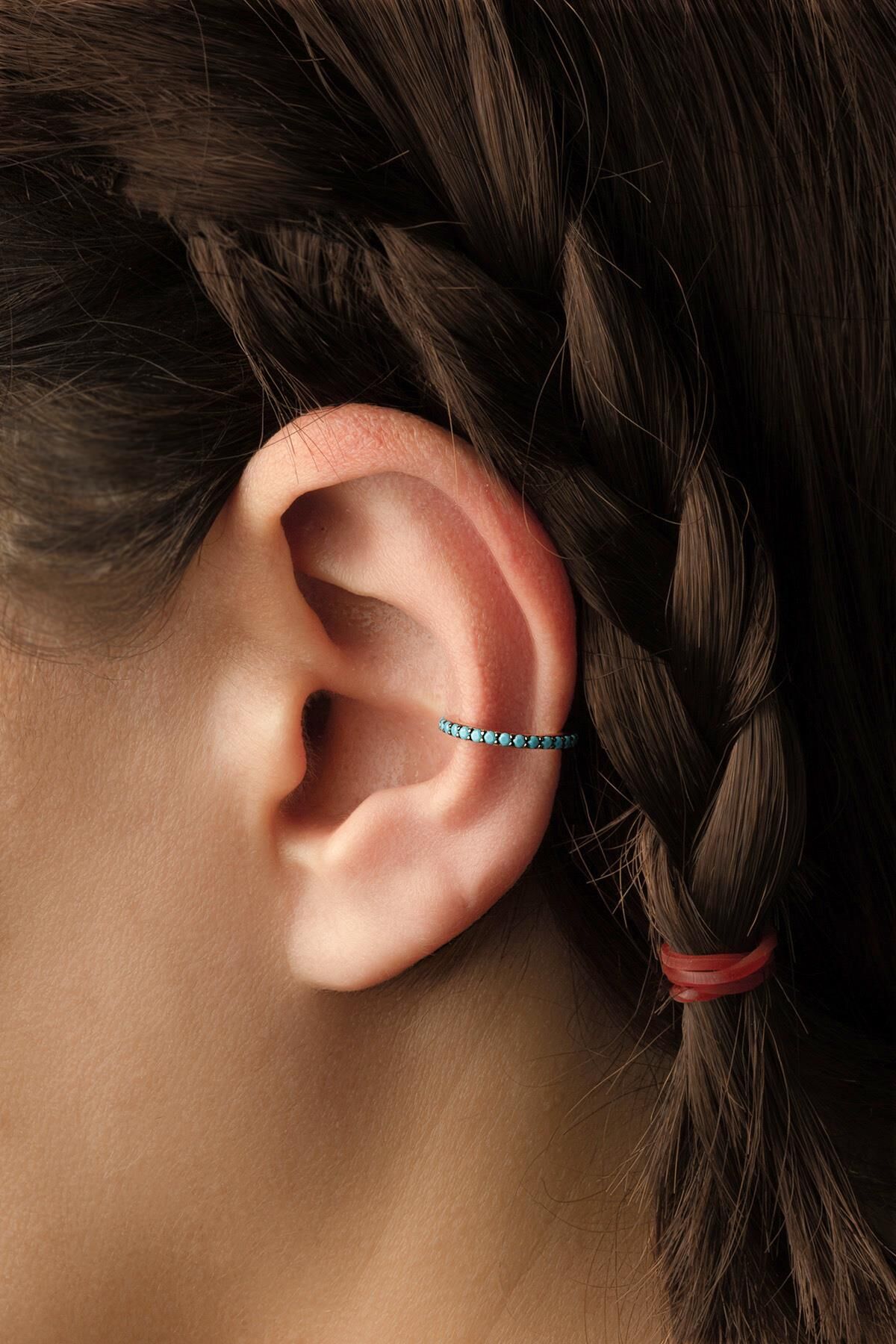 Mavi Firuzeli Halka Kıkırdak - Rose