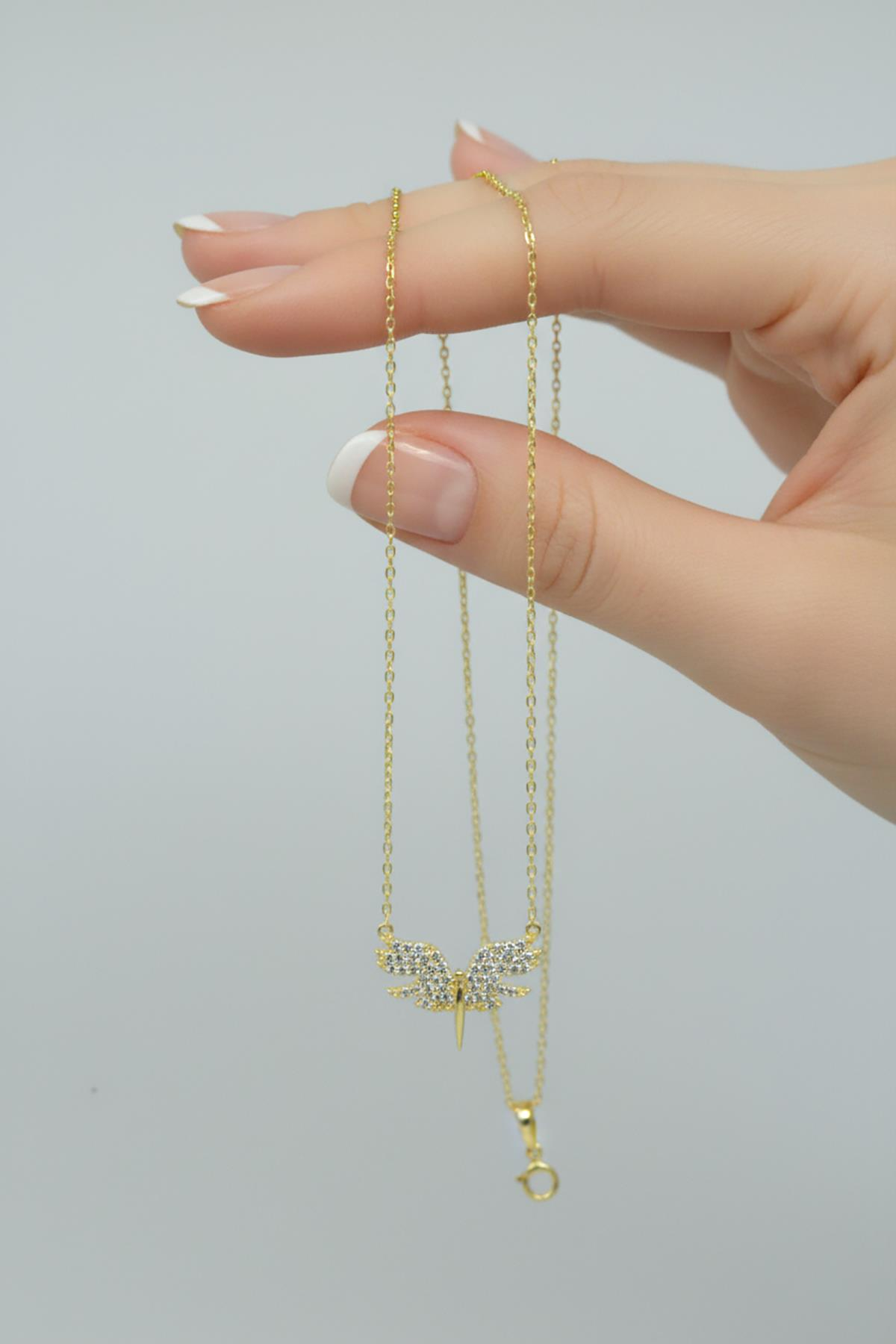 Beyaz Taşlı Mikail Meleği Kolye - Rose