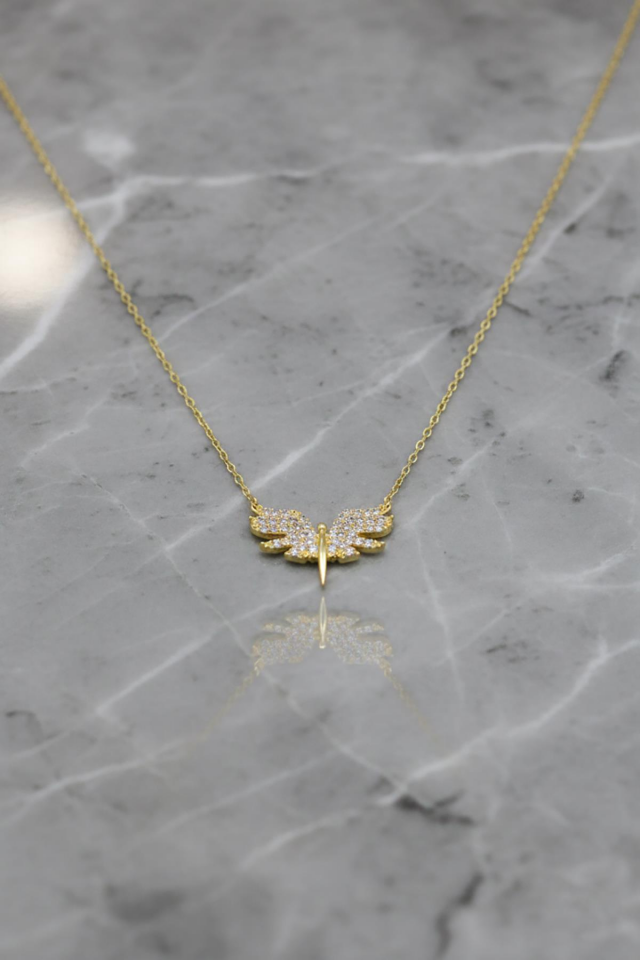 Beyaz Taşlı Mikail Meleği Kolye - Rose