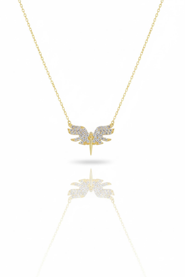 Beyaz Taşlı Mikail Meleği Kolye - Rose