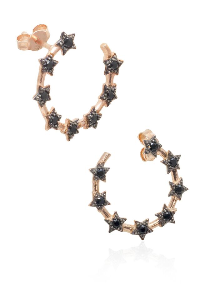 Yuvarlak Siyah Yıldız Küpe - Rose