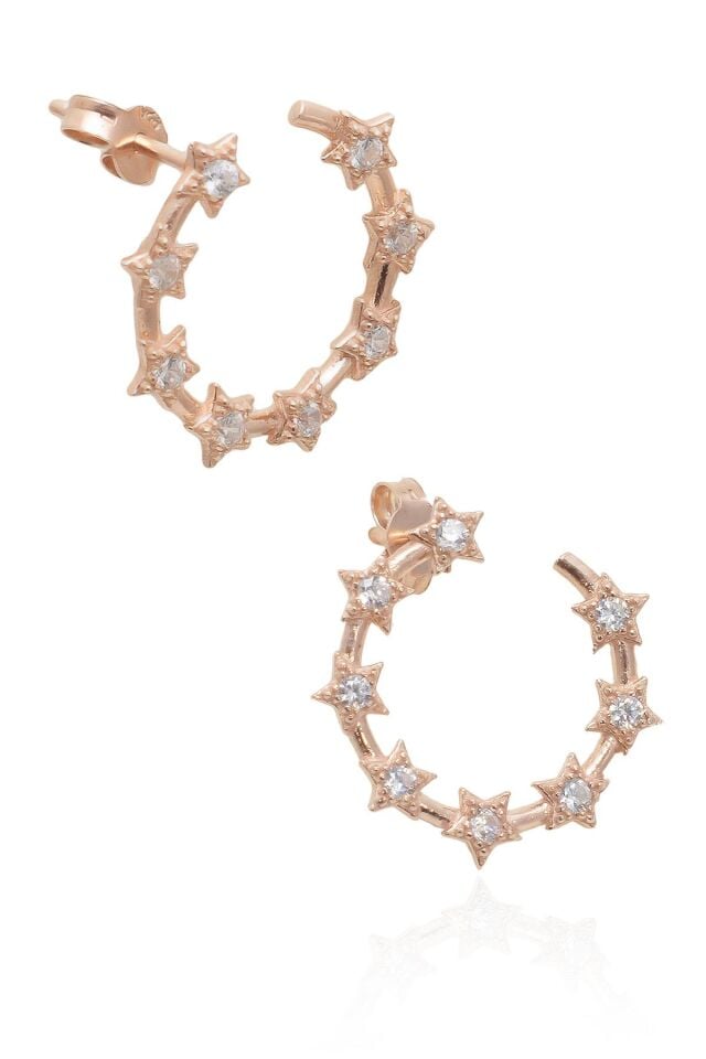 Yuvarlak Beyaz Yıldız Küpe - Rose