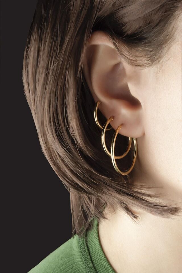 Üçü Bir Arada Üçlü Halka Küpe - Sarı