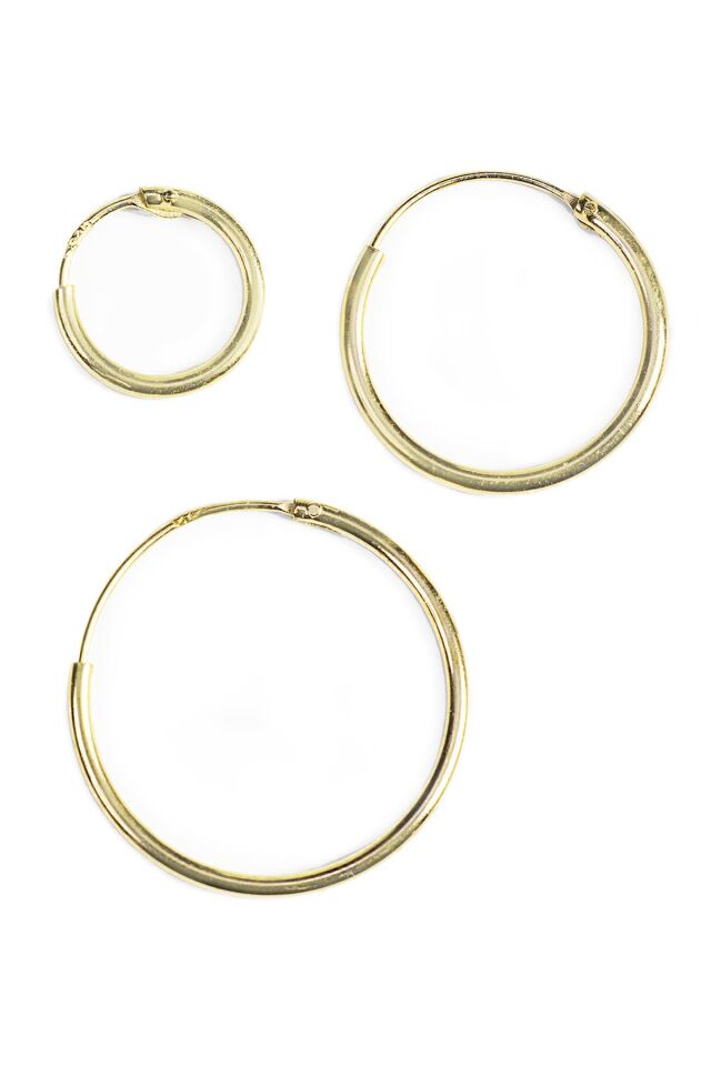 Üçü Bir Arada Üçlü Halka Küpe - Sarı