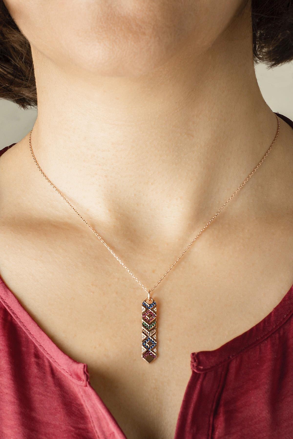 Renkli Plaka Kolye - Rose