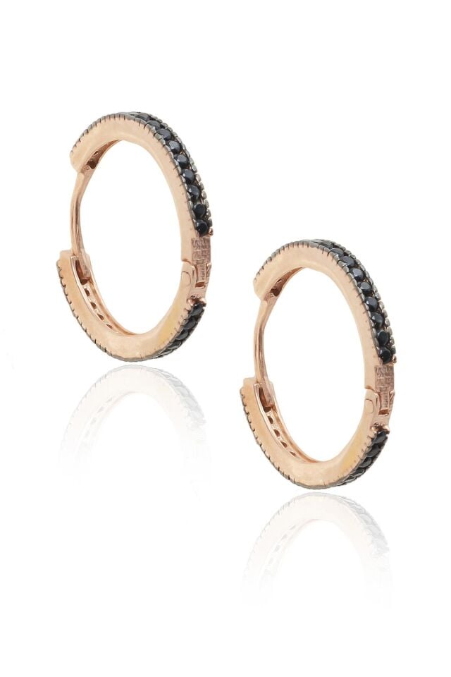 Siyah Taşlı Halka Küpe- Rose