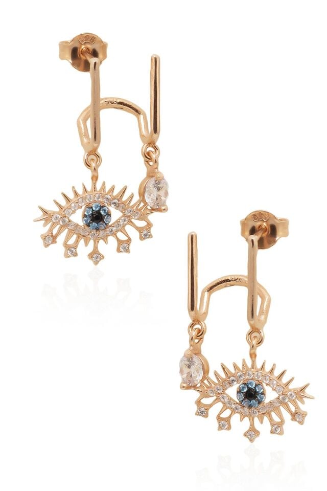 Tek Taşlı Sallantılı Göz Küpe - Rose