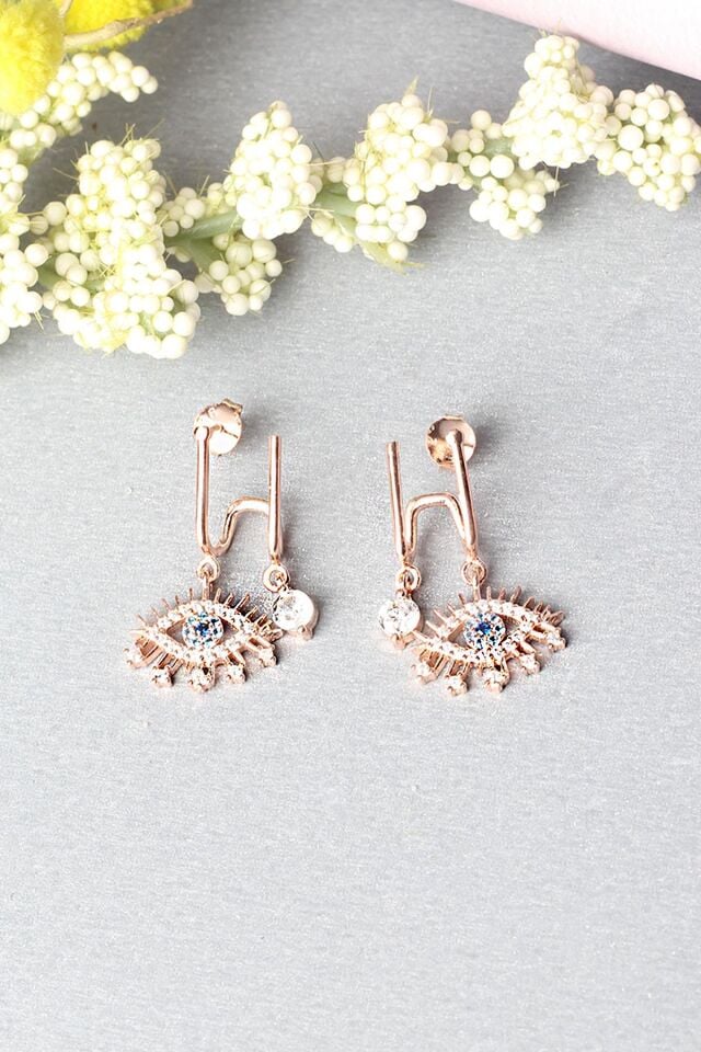 Tek Taşlı Sallantılı Göz Küpe - Rose