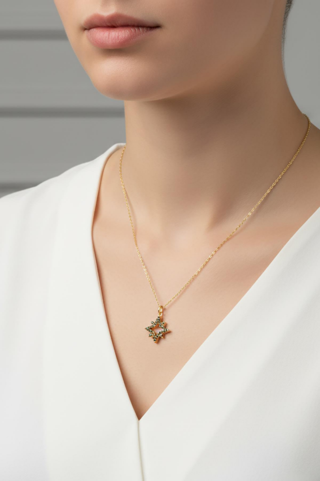 Siyah Taşlı Yıldız Kolye - Rose