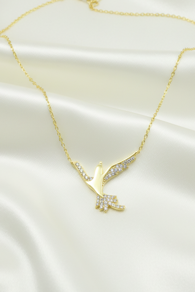 Beyaz Taşlı Anka Kuşu Kolye - Rose