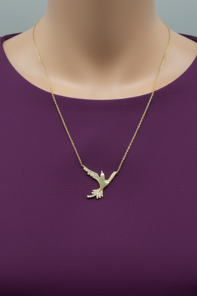 Beyaz Taşlı Anka Kuşu Kolye - Rose