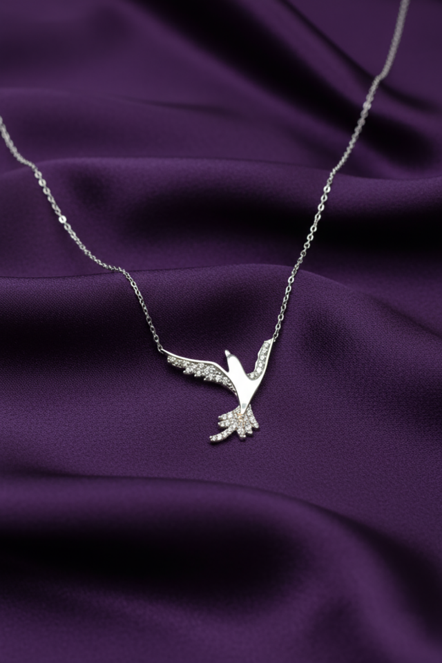 Beyaz Taşlı Anka Kuşu Kolye - Rose