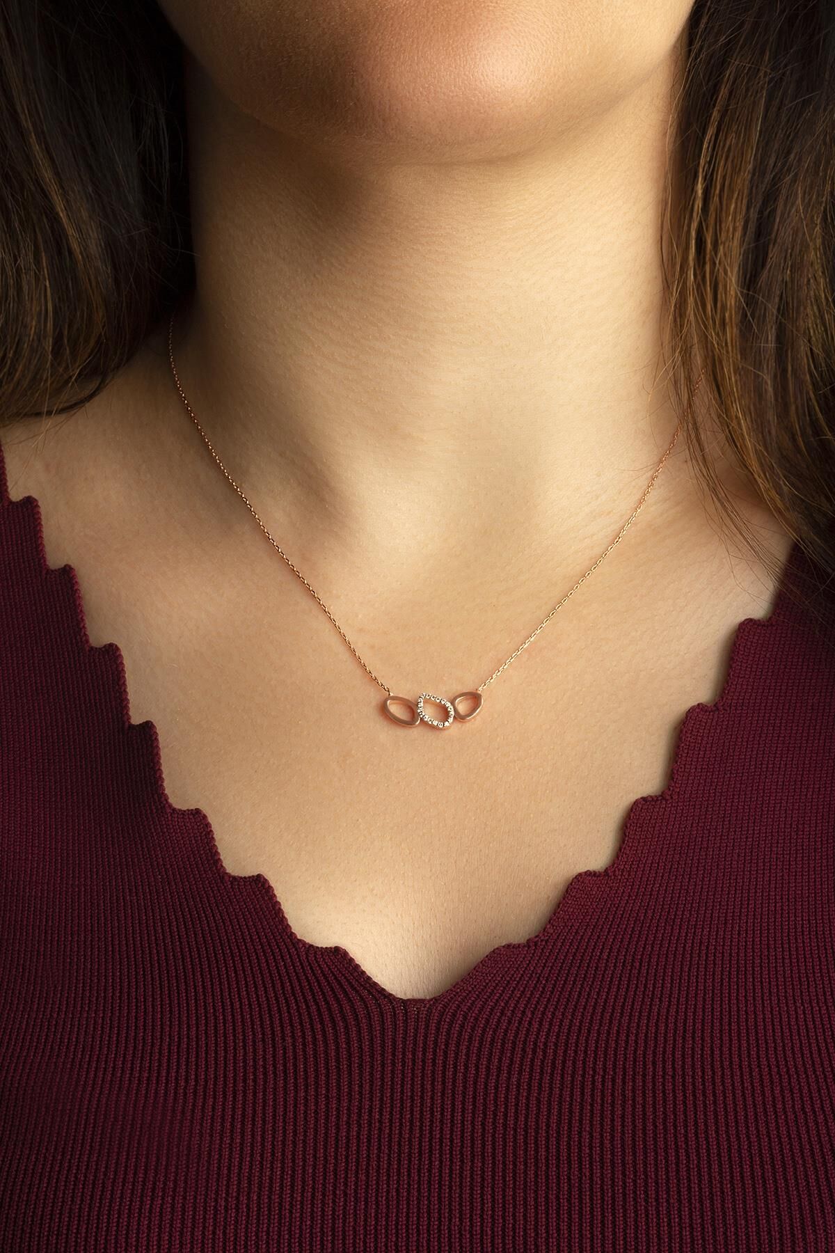 Yapraklı Çember Zirkon Kolye - Rose