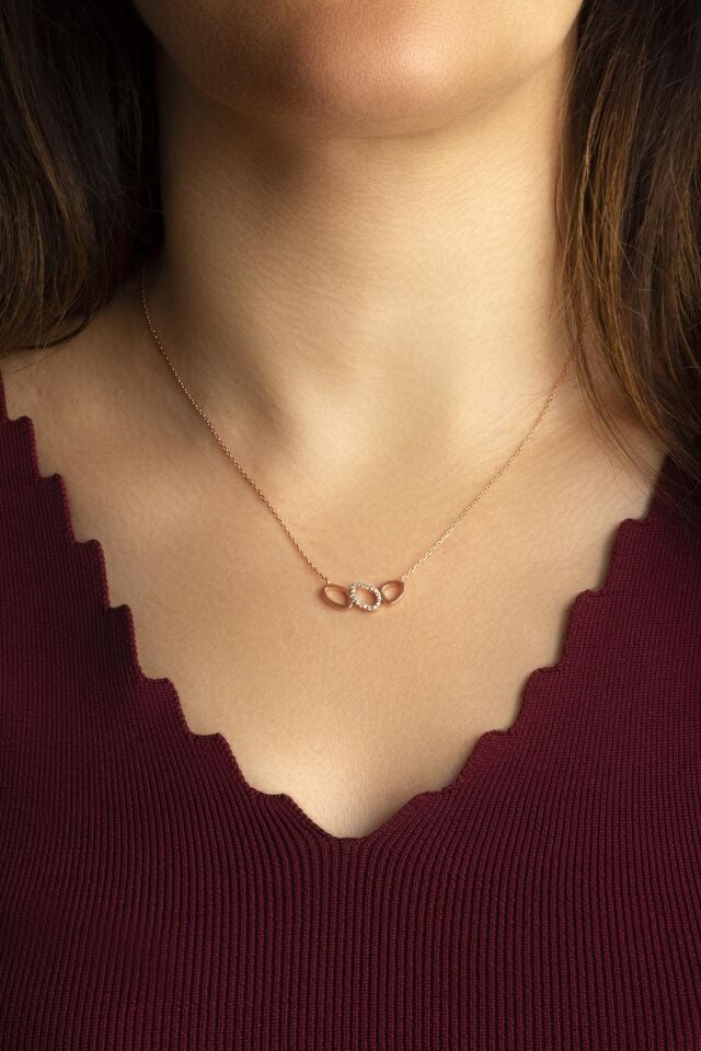 Yapraklı Çember Zirkon Kolye - Rose