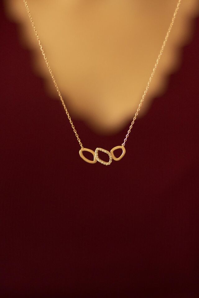 Yapraklı Çember Zirkon Kolye - Rose