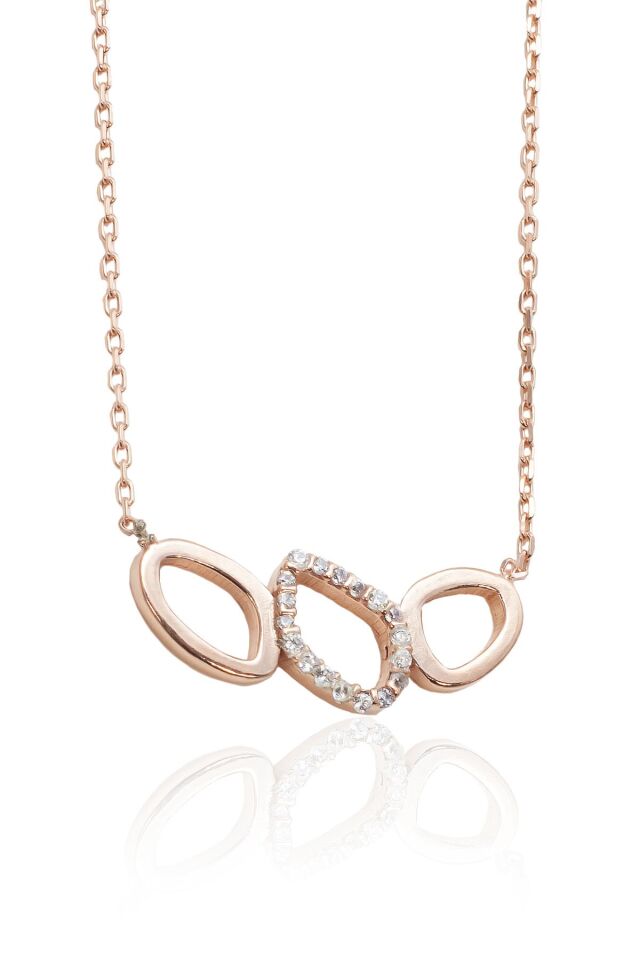 Yapraklı Çember Zirkon Kolye - Rose