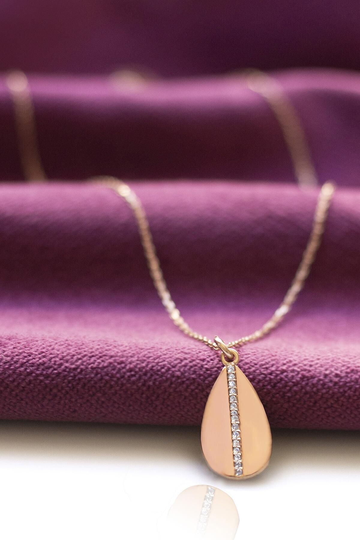 Sıra Taşlı Damla Kolye - Rose