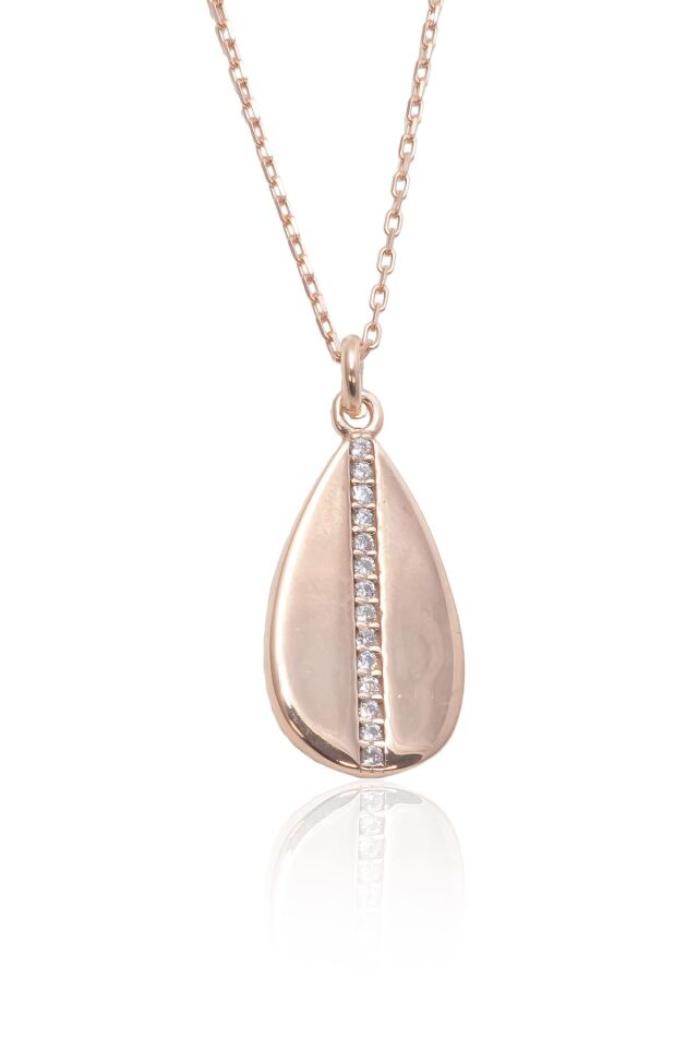 Sıra Taşlı Damla Kolye - Rose
