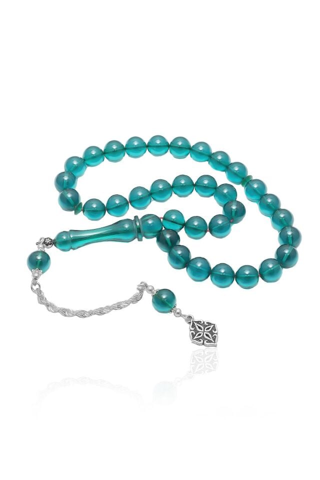 Erkek Küre Kesim 925 Ayar Gümüş Püsküllü Sıkma Kehribar Tesbih