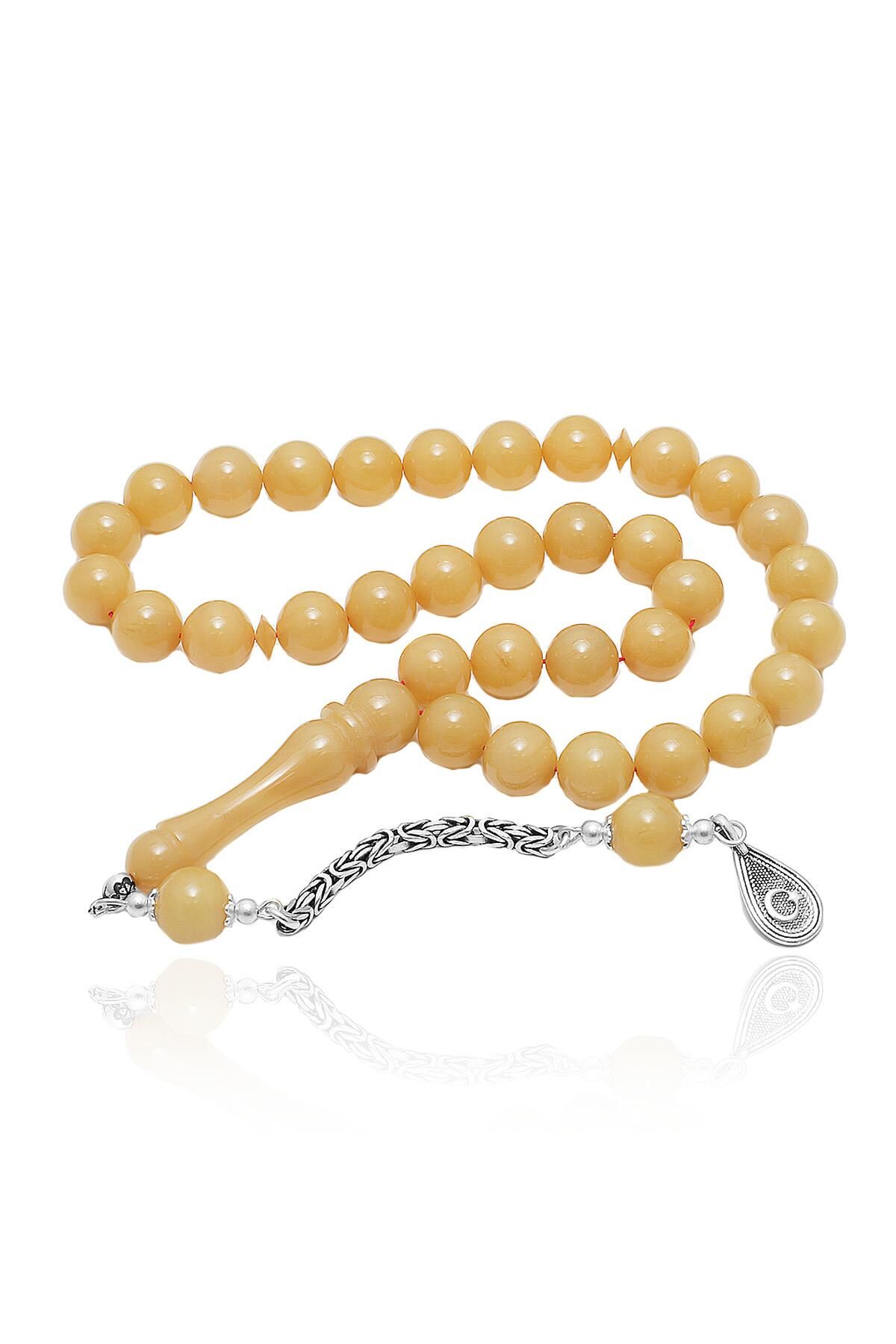 Erkek Küre Kesim 925 Ayar Gümüş Püsküllü Sıkma Kehribar Tesbih TS-0010