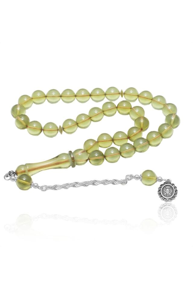 Erkek Küre Kesim 925 Ayar Gümüş Püsküllü Sıkma Kehribar Tesbih TS-0023