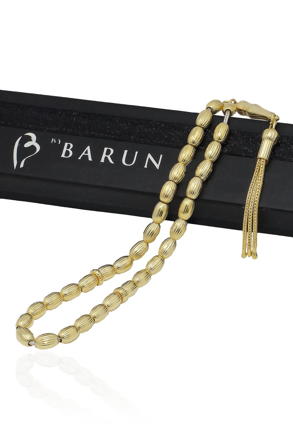 Erkek 925 Ayar Gümüş Altın Rengi Desenli Tesbih