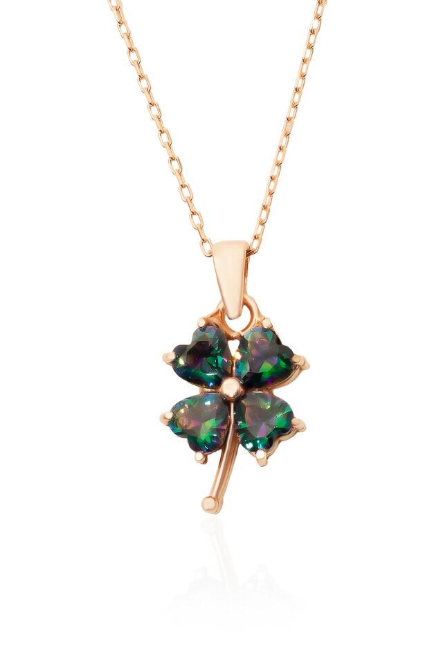 Yonca Model Mistik Topaz Taşlı Gümüş Kolye - Rose