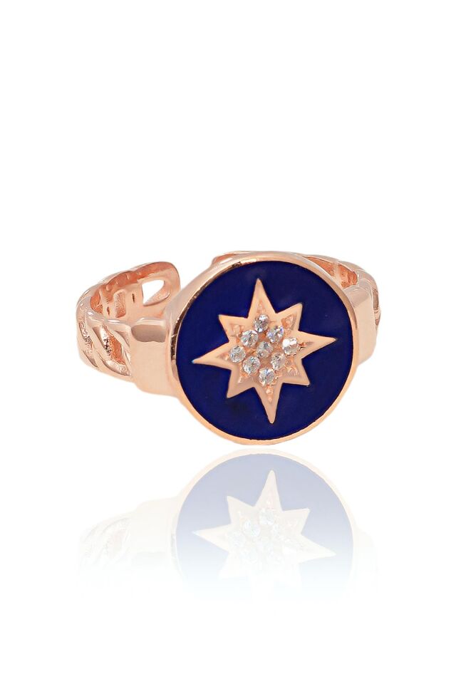 Lacivert Mineli Kuzey Yıldızı Gümüş Yüzük